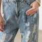 Litz La Washed Barrel Leg High Waist Distressed Jeans