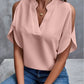 Notched Cold Shoulder Half Sleeve Blouse