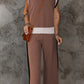 Contrast Round Neck Top and Pants Set