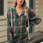 Drawstring Plaid Hooded Long Sleeve Top