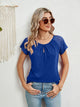 Lace Detail Round Neck Short Sleeve T-Shirt Royal Blue