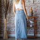 Veveret Slit Mid Rise Waist Denim Skirt