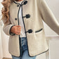 Contrast Trim Drop Shoulder Plush Coat