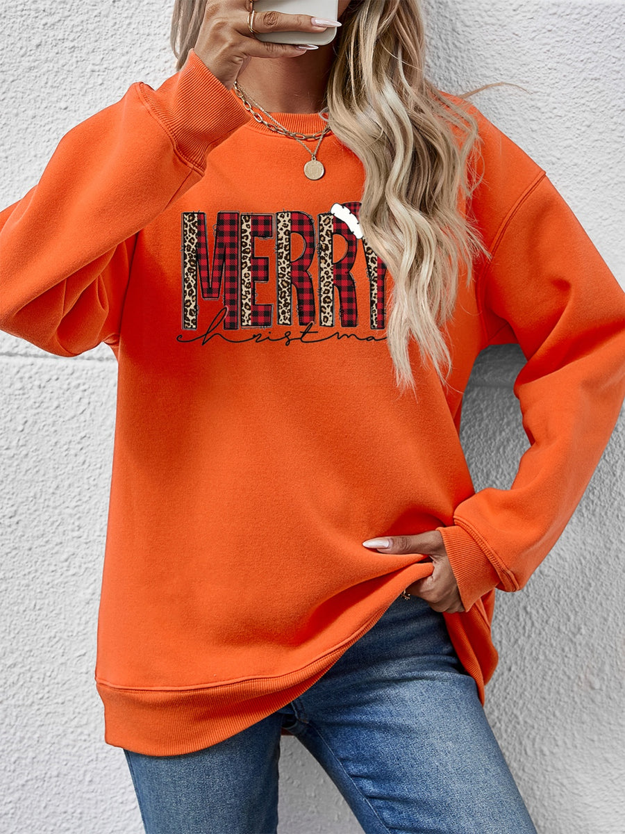 MERRY CHRISTMAS Round Neck Long Sleeve Sweatshirt Pumpkin