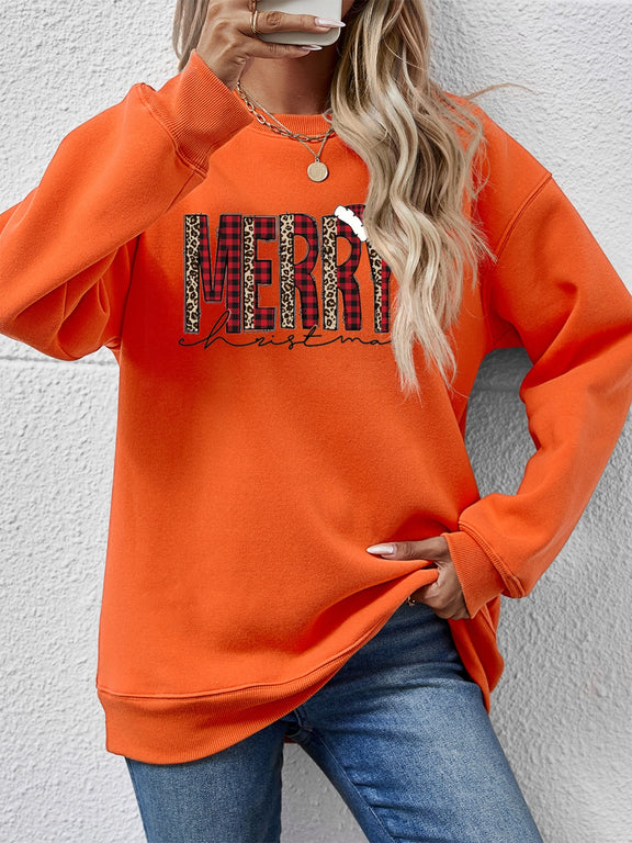 MERRY CHRISTMAS Round Neck Long Sleeve Sweatshirt Pumpkin