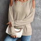 Round Neck Cold-Shoulder Waffle-Knit Top