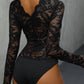 Perfee Lace Plunge Long Sleeve Bodysuit