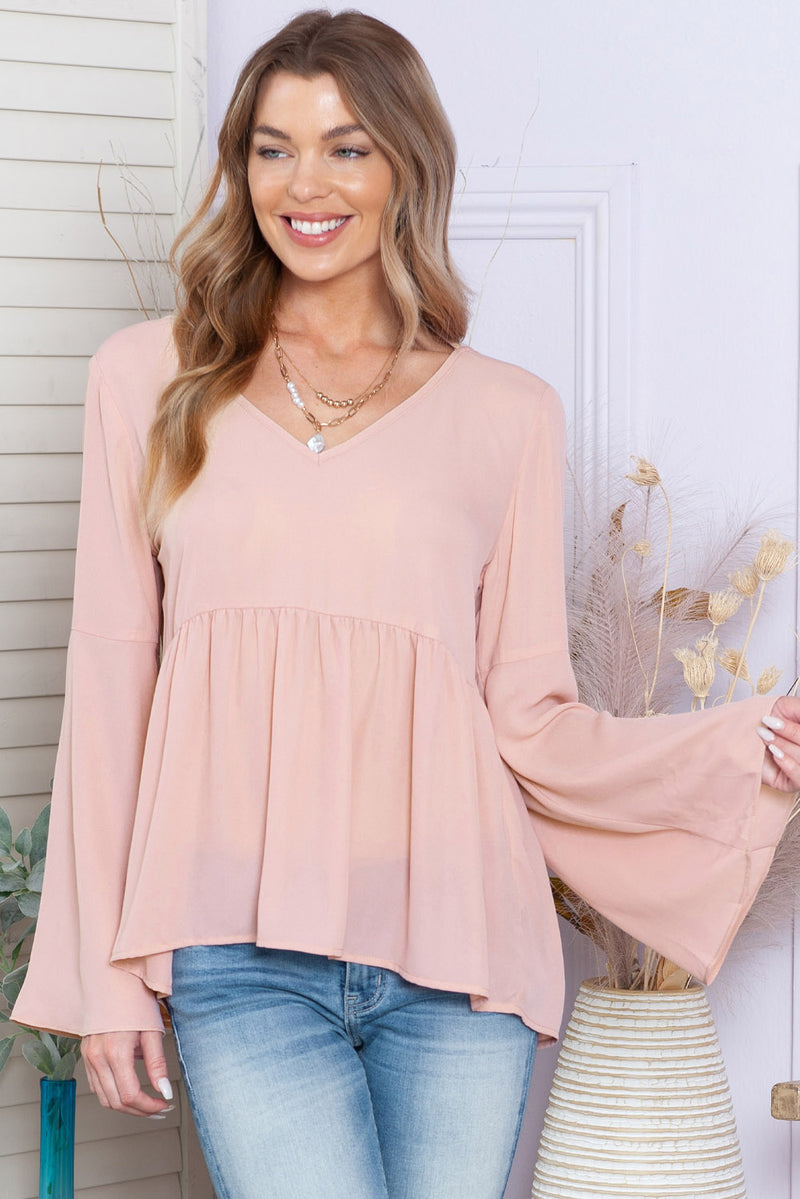 V-Neck Flare Sleeve Blouse