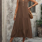 Decorative Button Notched Sleeveless Dress