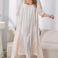 Striped Flounce Sleeve Open Front Robe and Cami Dress Set