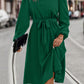 Tie Waist Notched Neck Long Sleeve Dress