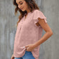 Swiss Dot Notched Cap Sleeve Blouse