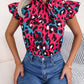 Leopard Tie Neck Cap Sleeve Blouse