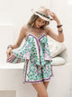Printed V-Neck Top and Shorts Set Turquoise