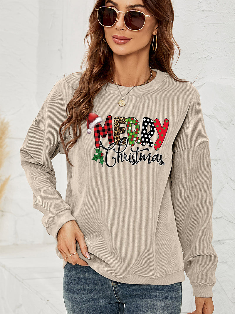 MERRY CHRISTMAS Graphic Sweatshirt Beige