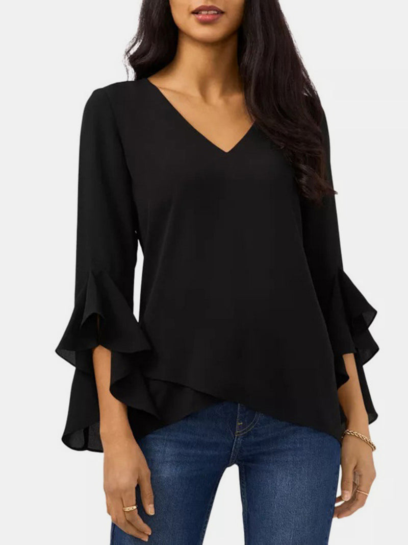 V-Neck Flounce Sleeve Blouse