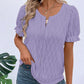 Ruffled Notched Short Sleeve T-Shirt