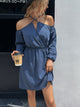 Cold-Shoulder Crisscross Mini Dress Dusty Blue