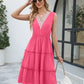 Contrast V-Neck Sleeveless Tiered Dress