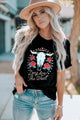 Graphic Round Neck Short Sleeve T-Shirt Black