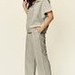 Double Take Full Size Texture Half Zip Short Sleeve Top and Pants Set