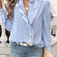 Devine Lace Detail Ruffled Round Neck Long Sleeve Shirt