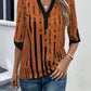 Striped Notched Half Sleeve Blouse