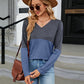 V-Neck Long Sleeve Two-Tone T-Shirt