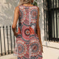 Printed Round Neck Sleeveless Dress with Pockets