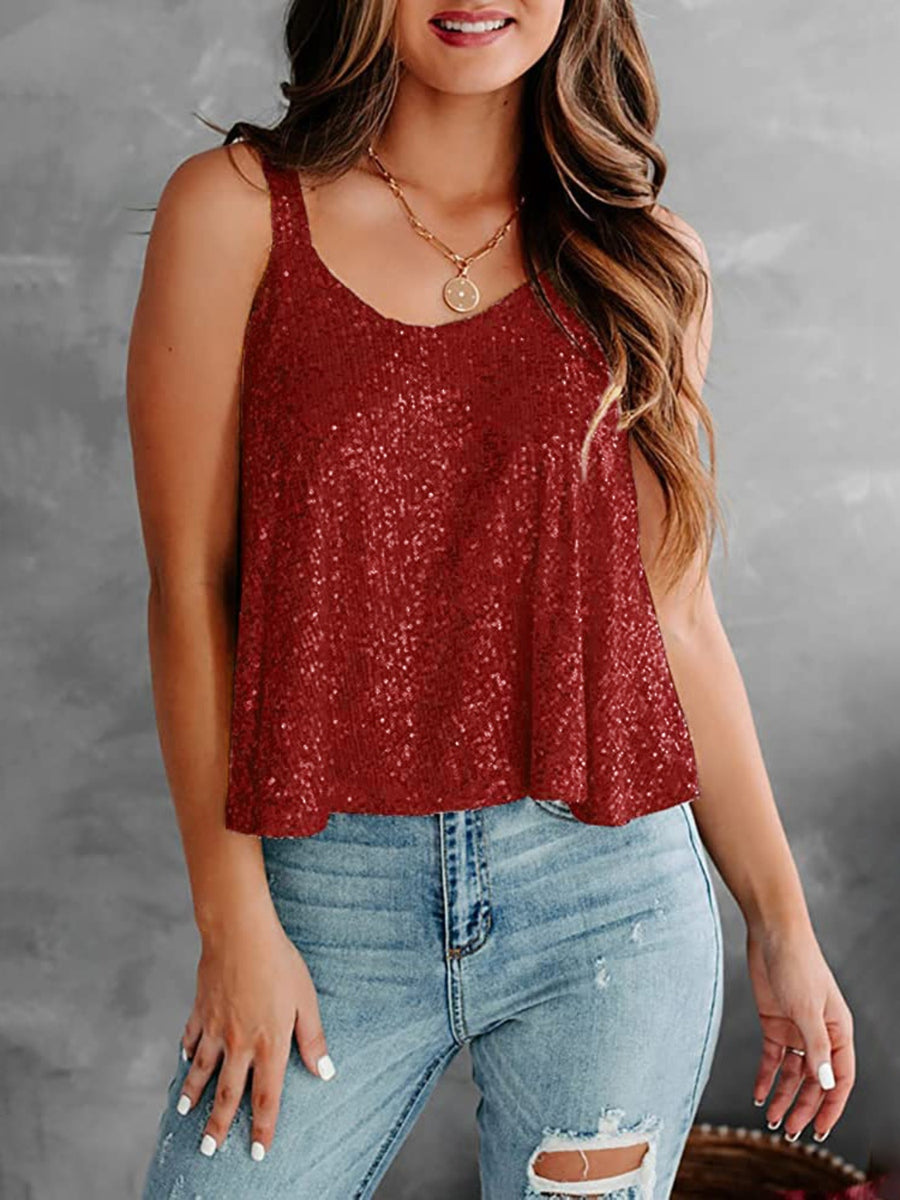 Sequin Scoop Neck Tank Burgundy