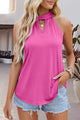 Tied Cutout Grecian Neck Tank Hot Pink