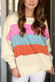 Color Block Long Sleeve Sweatshirt Tan