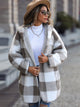 Plaid Open Front Hooded Coat Charcoal