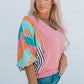 Striped Dolman Sleeve V-Neck Top