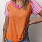 Color Block V-Neck Short Sleeve T-Shirt