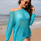 Openwork Slit Boat Neck Long Sleeve Cover-Up