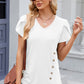 Decorative Button V-Neck Short Sleeve T-Shirt