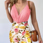 Surplice Spaghetti Strap Top and Printed Mini Skirt Set