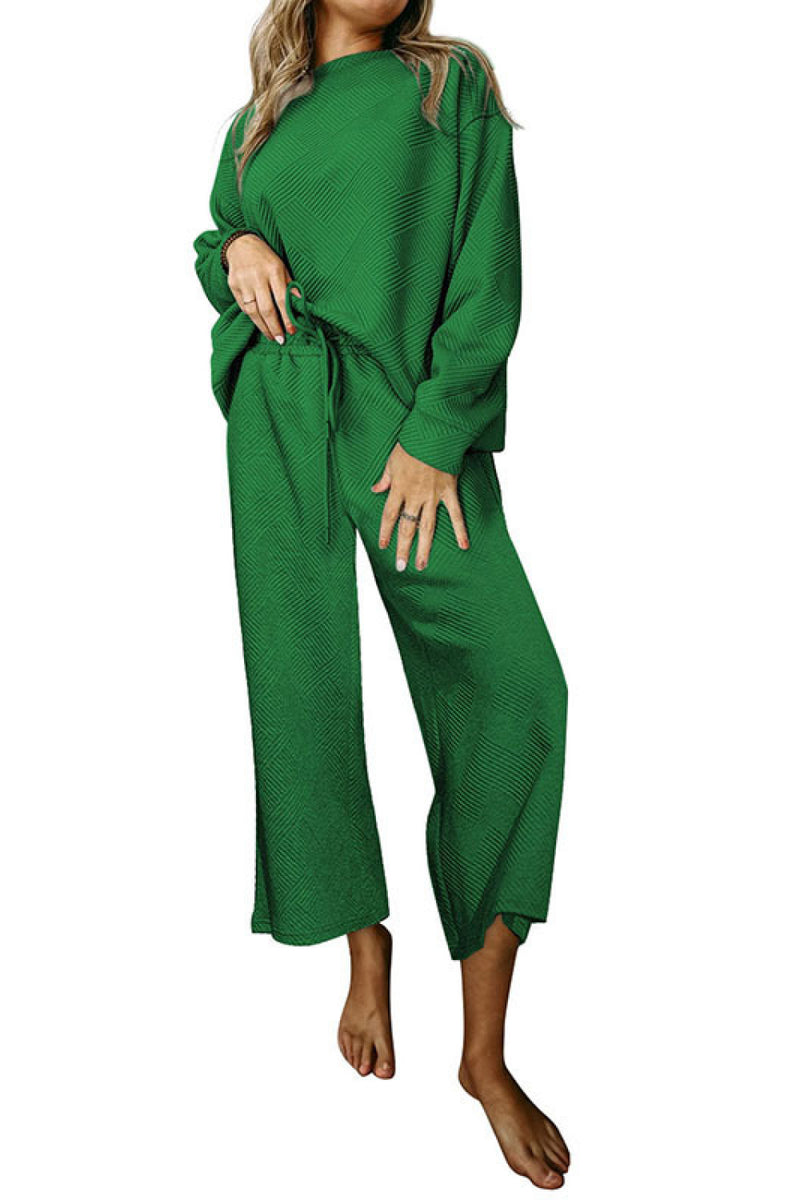 Dropped Shoulder Top and Pants Set Green