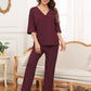 Ribbed Half Sleeve Top and Pocketed Pants Set