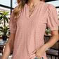 Eyelet Notched Short Sleeve Blouse