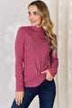 Basic Bae Full Size Ribbed Mock Neck Long Sleeve T-Shirt Hot Pink