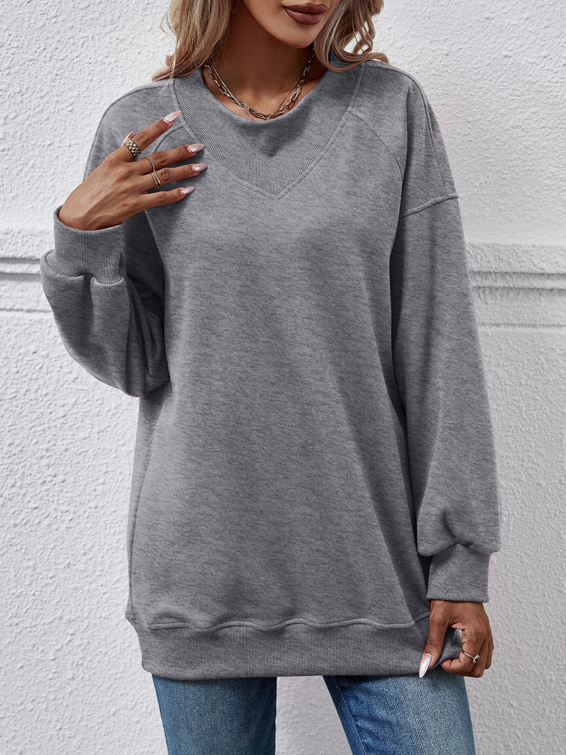 Round Neck Drop Shoulder Long Sleeve Sweatshirt Charcoal