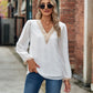 Swiss Dot V-Neck Long Sleeve Blouse