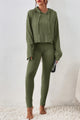 Lettuce Hem Dropped Shoulder Hooded Top and Pants Set Army Green