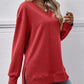 V-Neck Slit Long Sleeve Sweatshirt