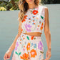 Printed Round Neck Sleeveless Top and Shorts Set