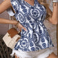 Ruffled Printed V-Neck Cap Sleeve Blouse