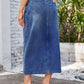 Slit Midi Denim Skirt with Pockets