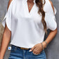 Notched Cold Shoulder Half Sleeve Blouse